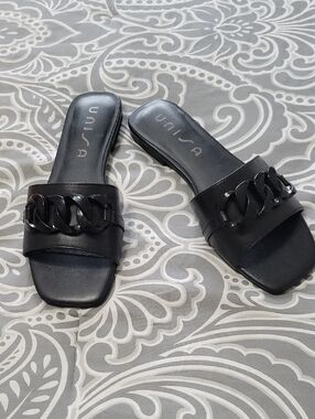Unisa Black Chain-Detail Slide Mules Sandals 8